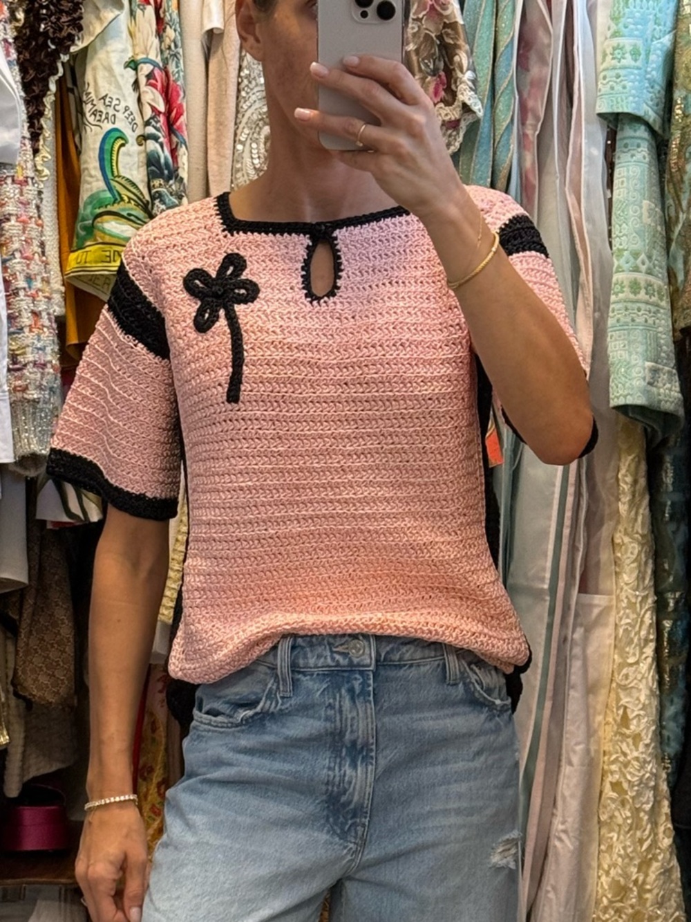 Vintage Handmade Pink Crochet Sweater Top
